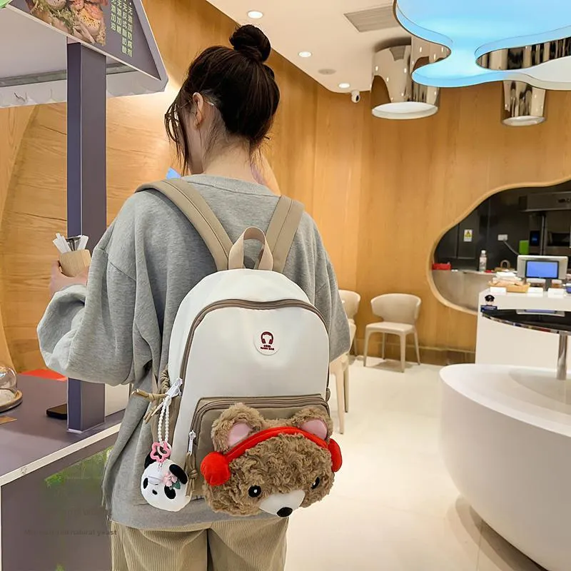 Deli Bear Nylon Backpack Women's Black \ Pink \ White \ Red \ White Khaki-14