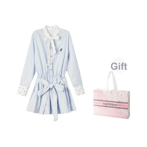 XUANSHU Длинное платье с длинными рукавами женское синее