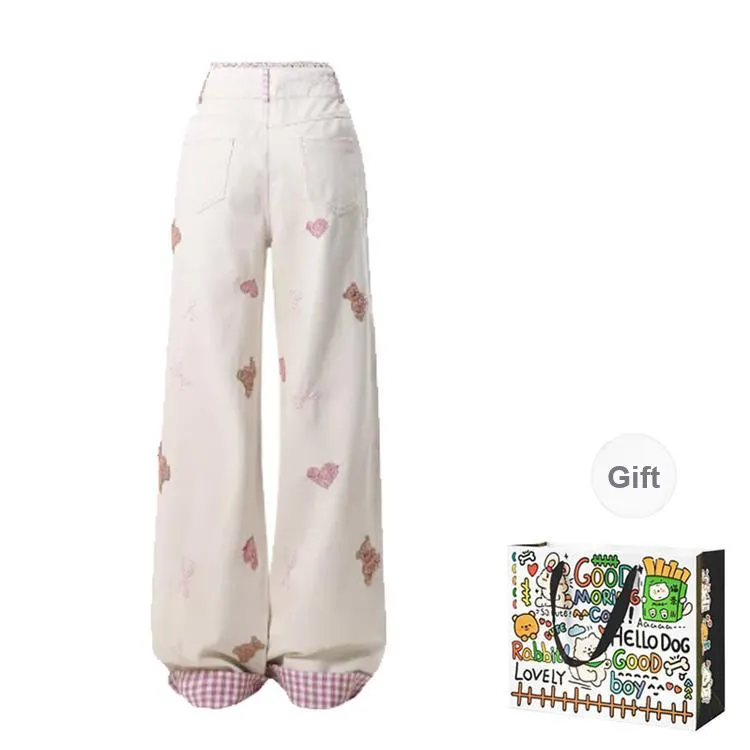 OURUOKE Jeans Women's Apricot-1