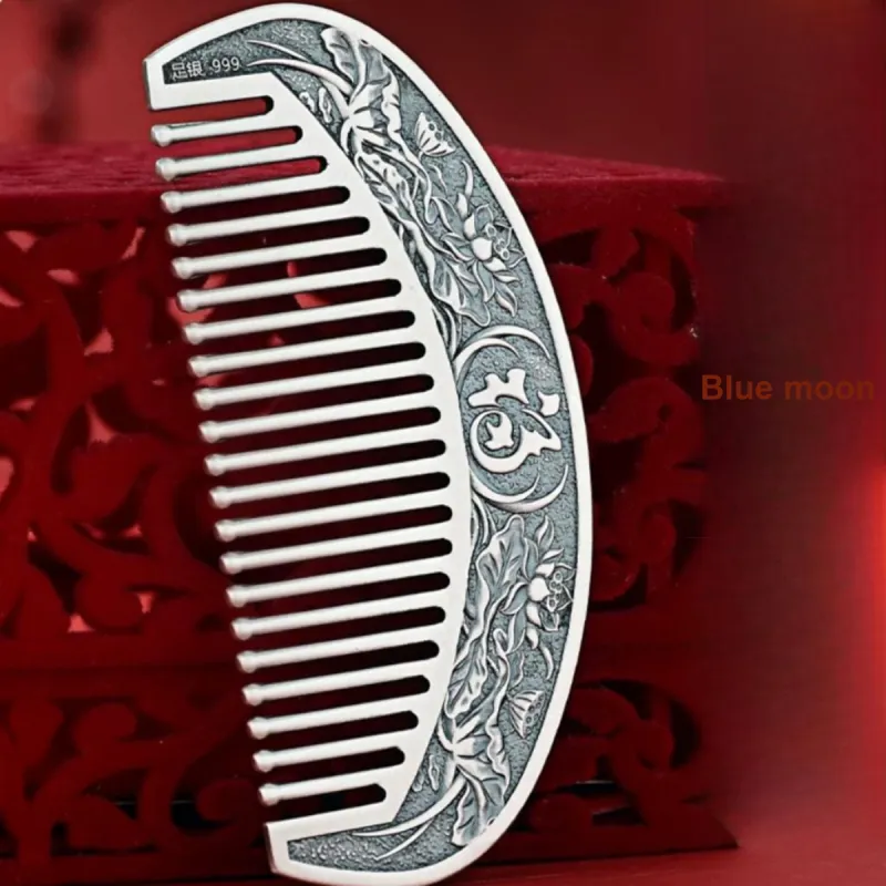 QINGFU 999 Fine Silver Semi Circular Comb For Scraping And Massaging Women's-47