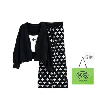 Kosrood Pajama Set Fall Winter Women's Black
