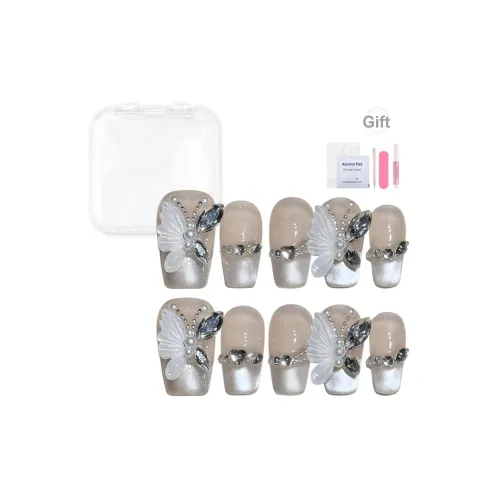 Yun Yue Joe Август Night Османтус Французский Кристальный Кошачий глаз 3D-эффект Бабочка Розовый Мягкий False Nail Короткий LADDER 15м