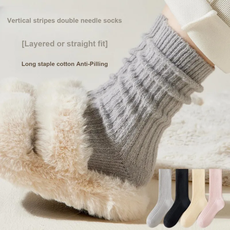 MIIOW Mid Calf Socks Women's 4 Pack Mixed Color-2
