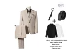 Clothing Sets (Apricot Business Suit+Apricot Suit Pants) with Tie+White Shirt+Belt+Cotton Socks