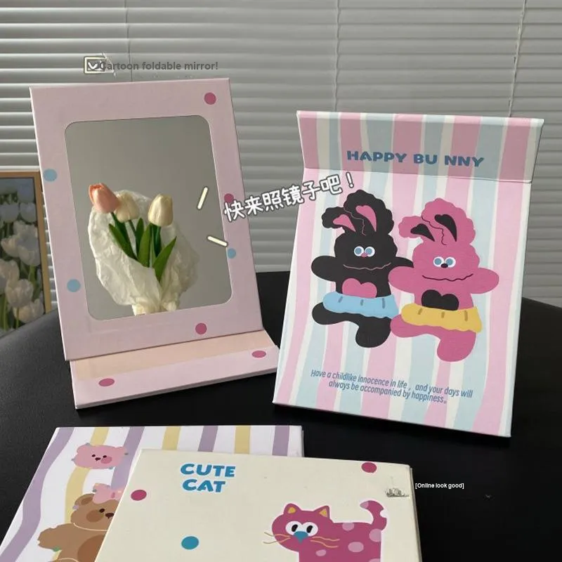 LUTEDAN Cartoon Foldable Make Up Mirrors Desktop Stand Large Size-5