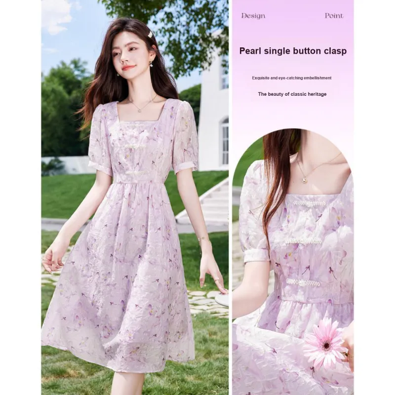 Like The Age Of Water Short Sleeved Dress Women's Purple-3