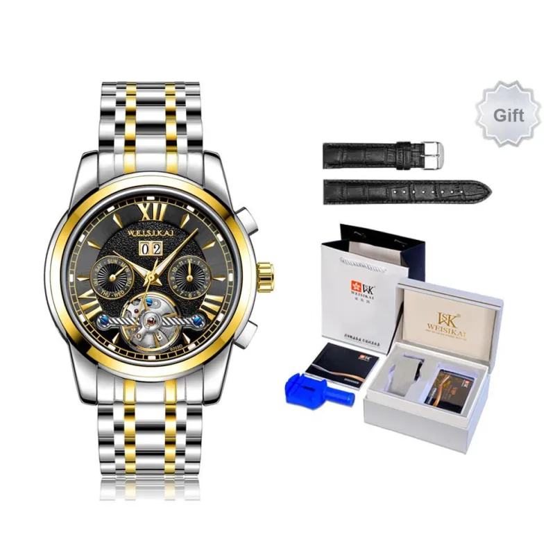 WSK Automatic Mechanical Movement Stainless Steel Watchband Men's Watches White Dial-4