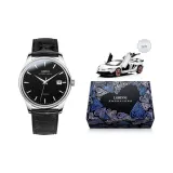 Silver Case Black Dial Black Leather Strap