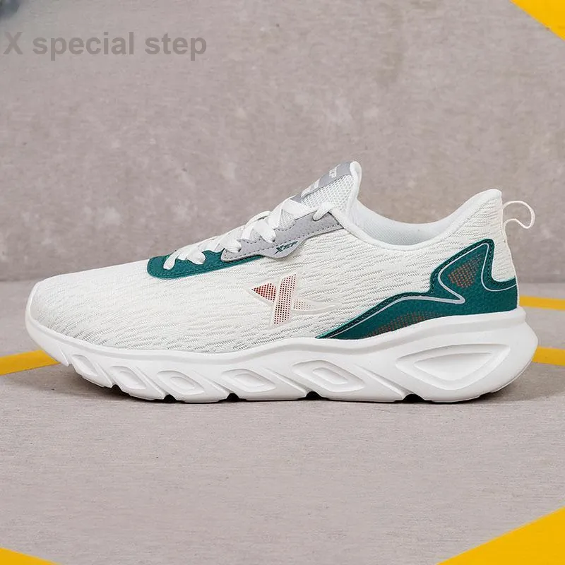 XTEP Breathable Lightweight Low Top Running Shoes Men's Sail White Velour Pine Wood Color-8