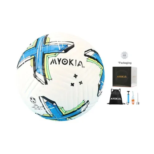 MYOKIA Size 5 Ball Soccer PU Machine Stitched Soccer Ball Unisex White Blue