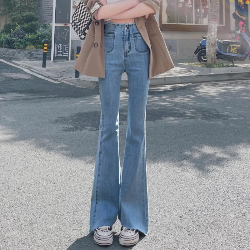 MITUAN Flared Pants Jeans Women's Light Blue-2