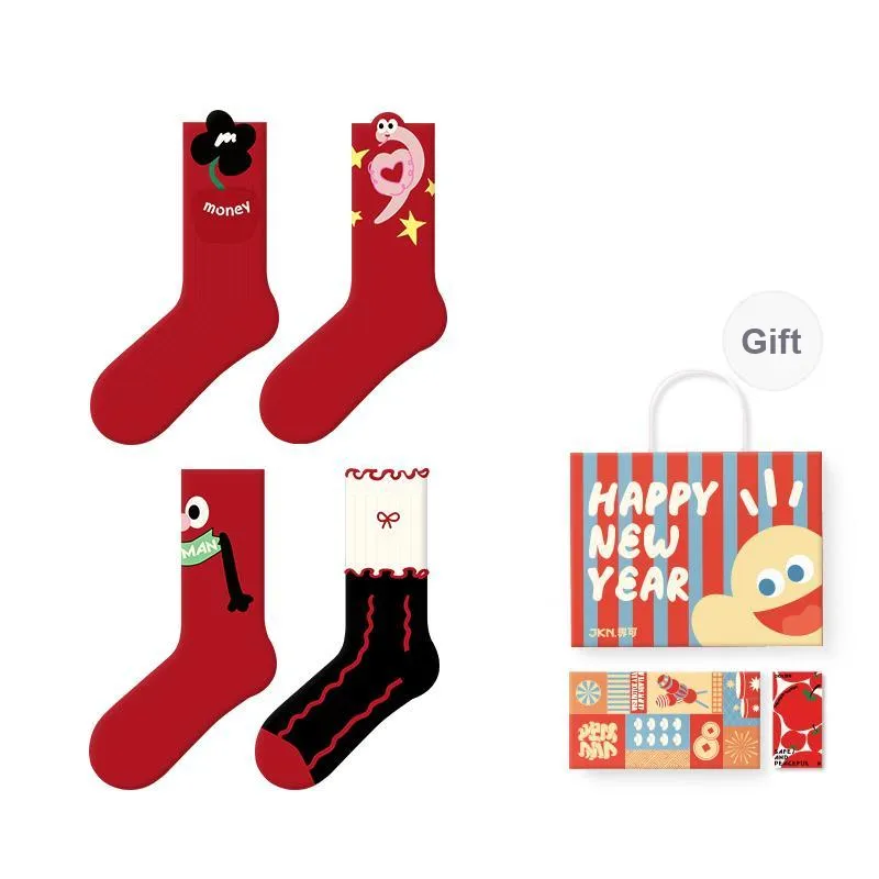 JKN Mid Calf Socks 2025 Little Man Stamping Wedding Socks Unisex Box 5 Pack-6