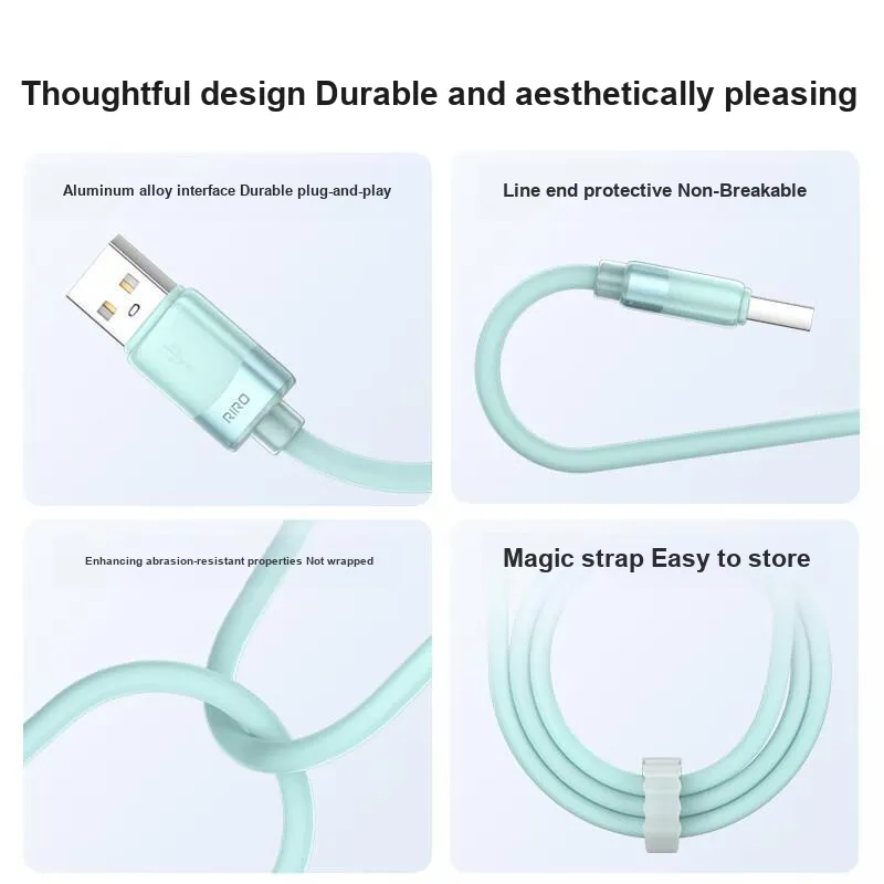 RIRO D30 1.5m Extended Length USB A To Tpye C 66W Fast Charging Liquid Silicone-6