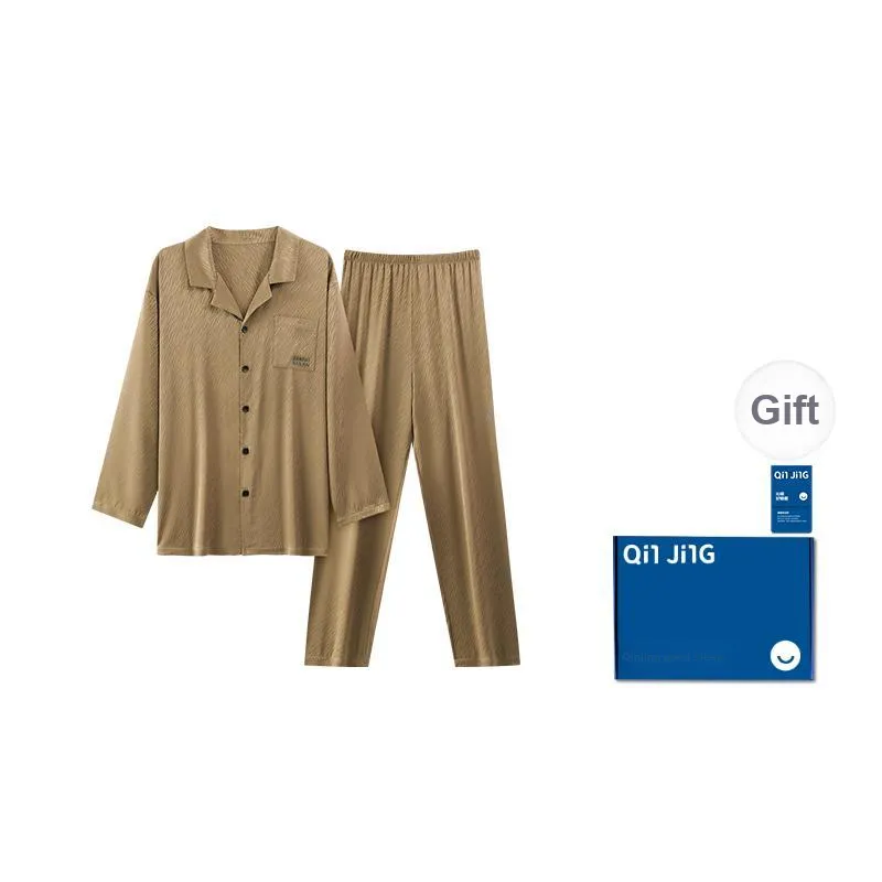 Qin Jing Pajama Set Men's Brown-1