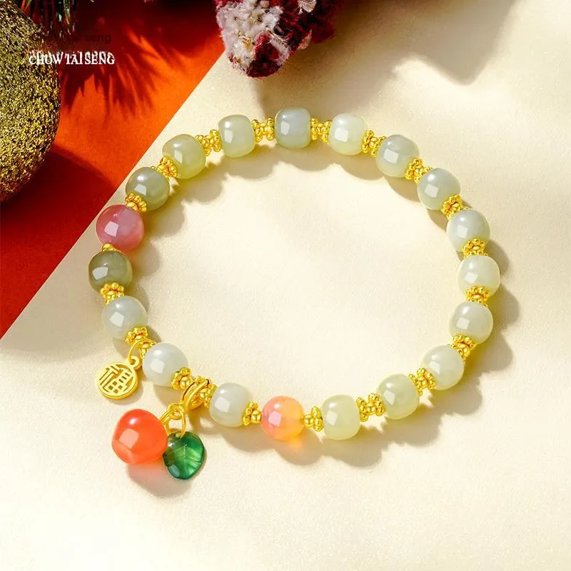 CHOW TAI SENG Hetian Jade Bracelet, Delicate And Versatile Hand Accessory Pale Greenish White Jade Women's-2