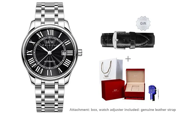 I&W CARNIVAL HWGUOJI Automatic Mechanical Movement Stainless Steel Watchband Watch Unisex White Dial-3