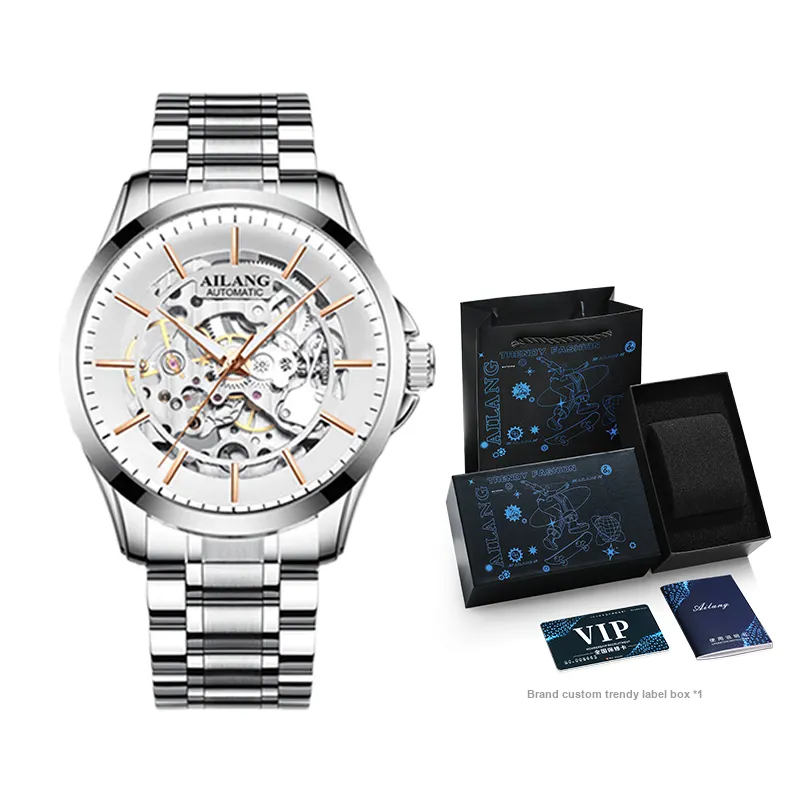 AILANG Automatic Mechanical Movement Stainless Steel Watchband Watch Men's Watches Black Dial-0