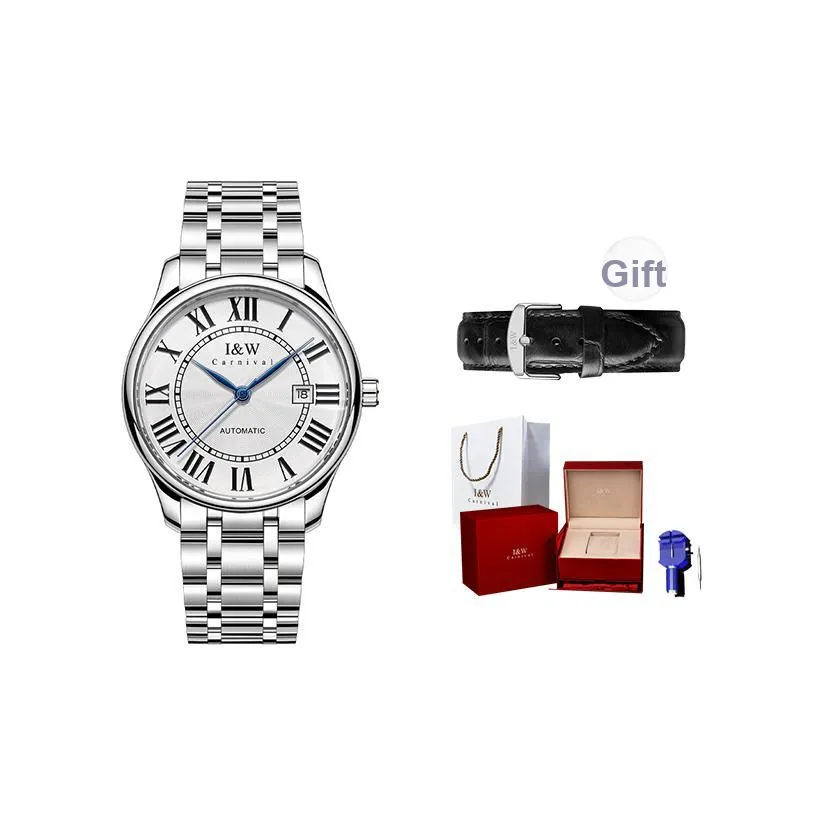 I W CARNIVAL HWGUOJI Автоматический механический механизм ремешок из нержавеющей стали унисекс белый циферблат