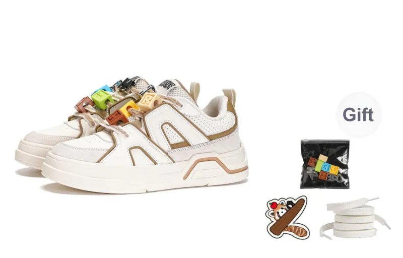 ZMOH Low-Top Skateboard Shoes Unisex Beige/Light Brown-0