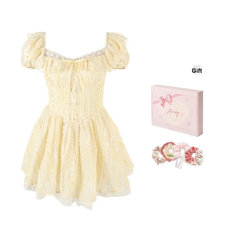 ACAINES Short-Sleeved Dresses Women's Lemon
