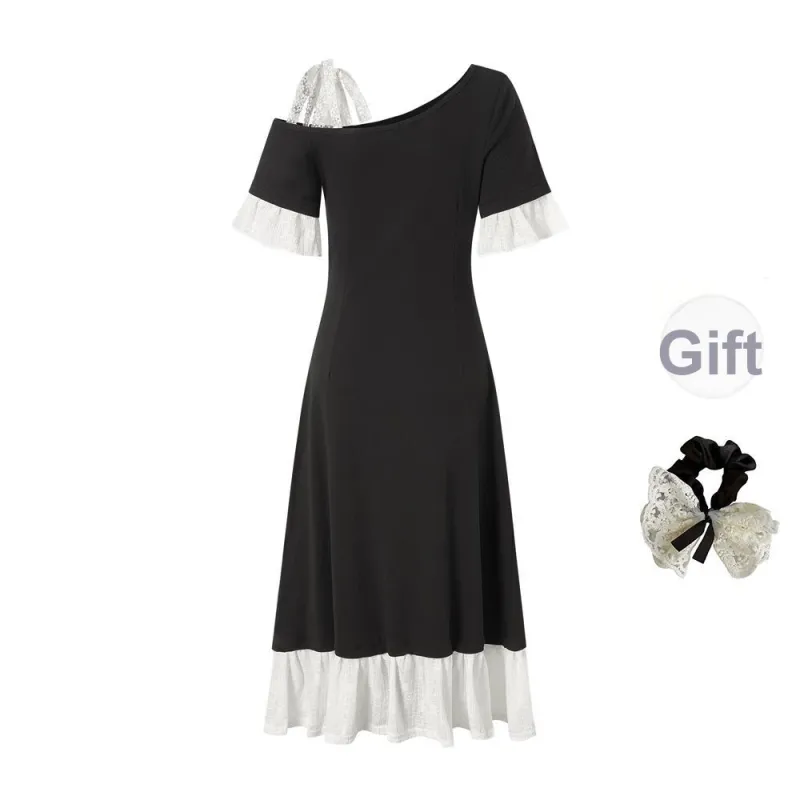 / Short Sleeved Dresses Women's Black+Hair Tie Comes With-1