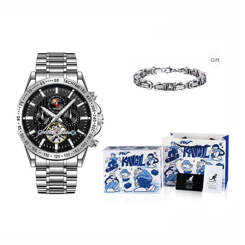 KANGOL Interstellar Series Automatic Mechanical Movement Stainless Steel Strap Watch Men's Watches Black Dial-15