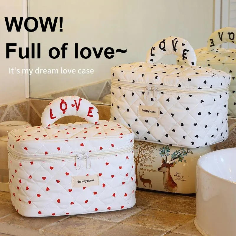 ZHIYIN Cute Soft Heart Portable Large Capacity Skincare Product Storage Bag Make up Tools-5