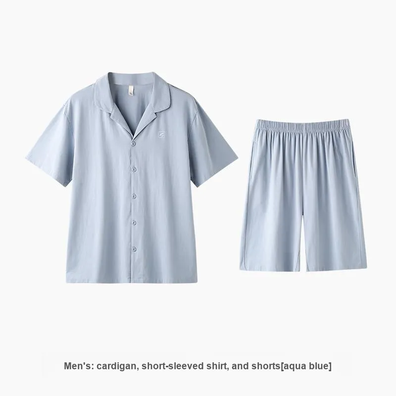 ZAO FU NIAO Pajama Set Men's Aqua Blue-1