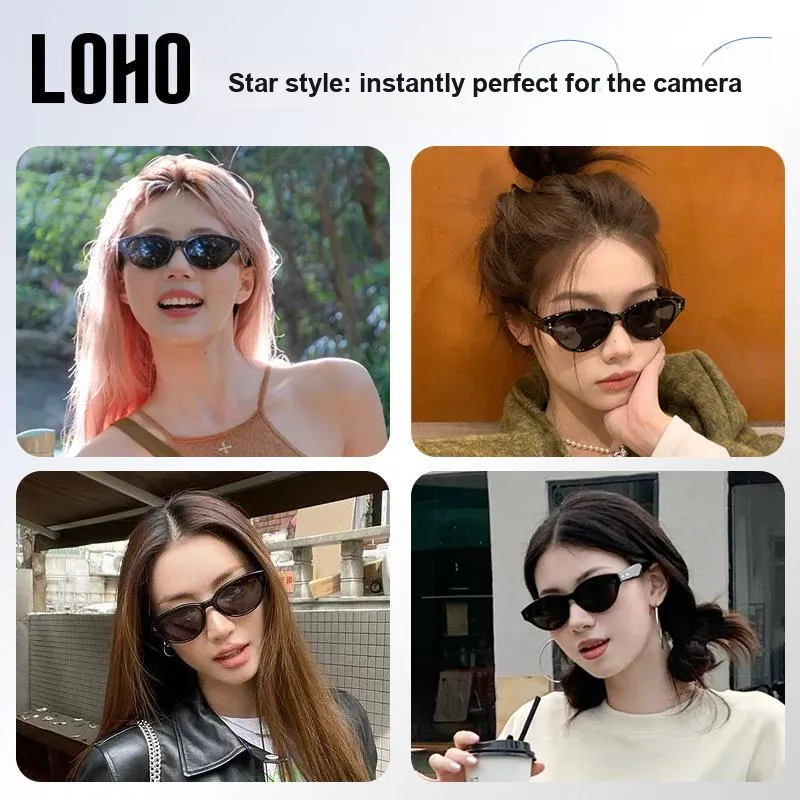 LOHO Plate Frame Cat Eye Sun Protection UV Protection Driving Sunglasses Individual Styling Women's Black-2