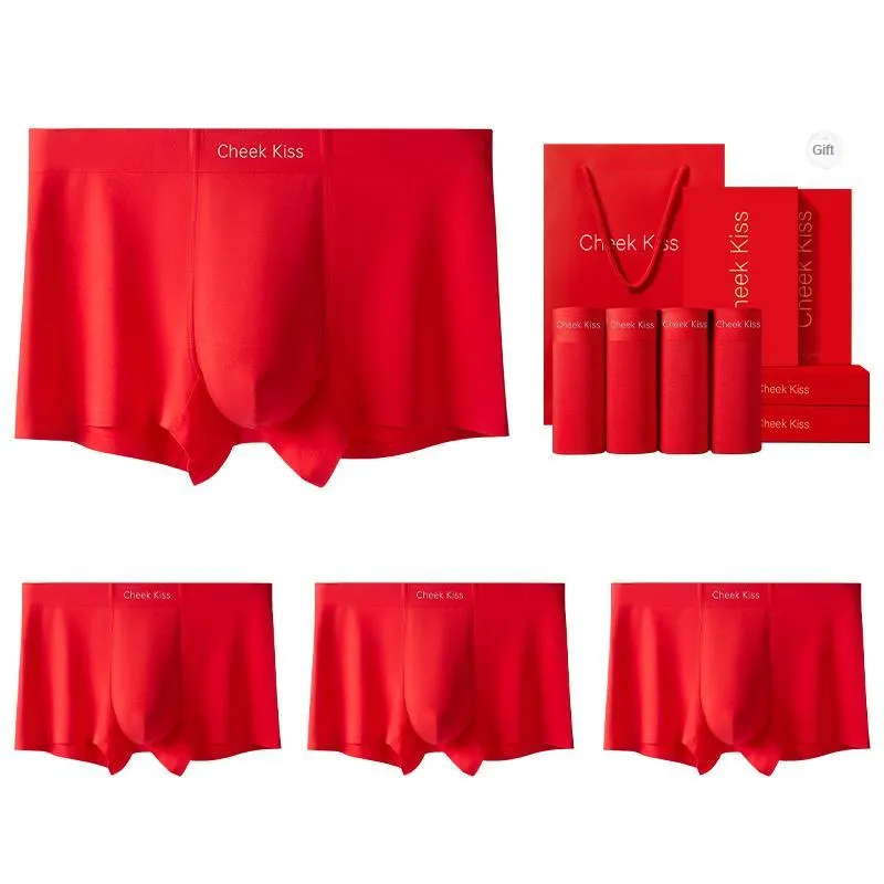 Cheekkiss Underpants Men's Antibacterial Breathable Shorts With Bowknot Wedding Box Four Pack-0