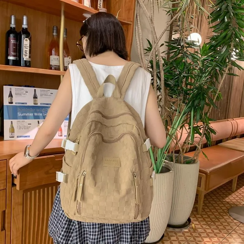 BAODIDAISHU Corduroy/Nylon Backpack Laptop Bag Backpack Women's Ecru/Black/Khaki/Blue-6