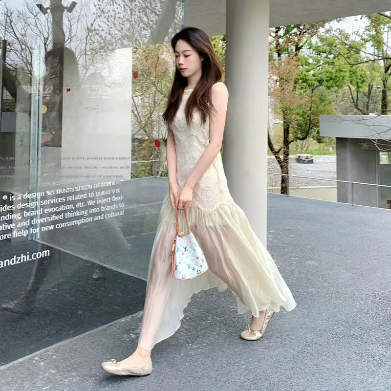 FLIM Sleeveless Dresses Women's Apricot-4