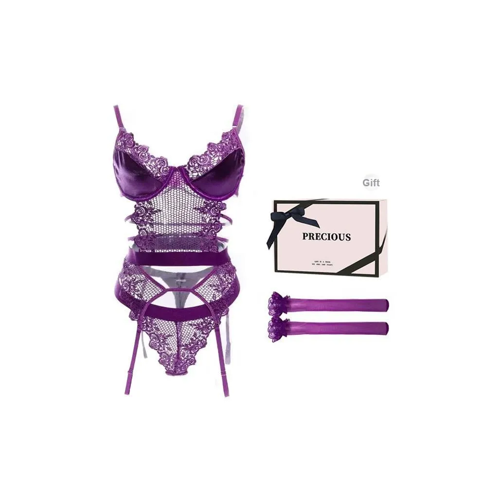 GOYN Фиолетовый Камисоль + Трусы + Чулки [Коробка] Женское Боди