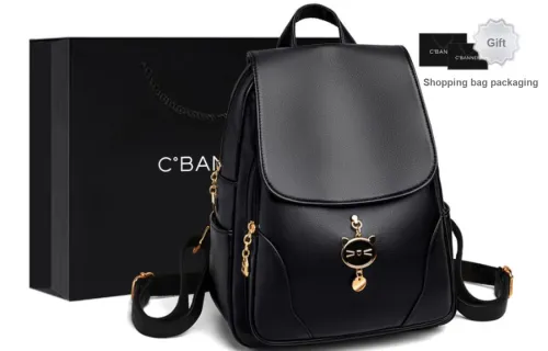 C°BANNER Split Cow Leather With Synthetic Leather Backpack Regular Women's Black
