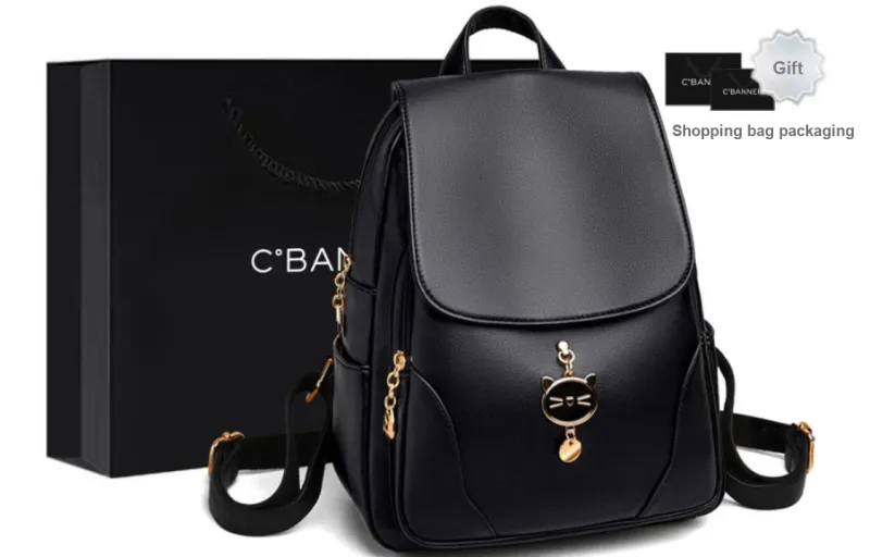 C°BANNER Split Cow Leather With Synthetic Leather Backpack Regular Women's Black-0