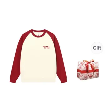 CHANGE SHE Sweatshirt Unisex Beige Apricot & Dark Red
