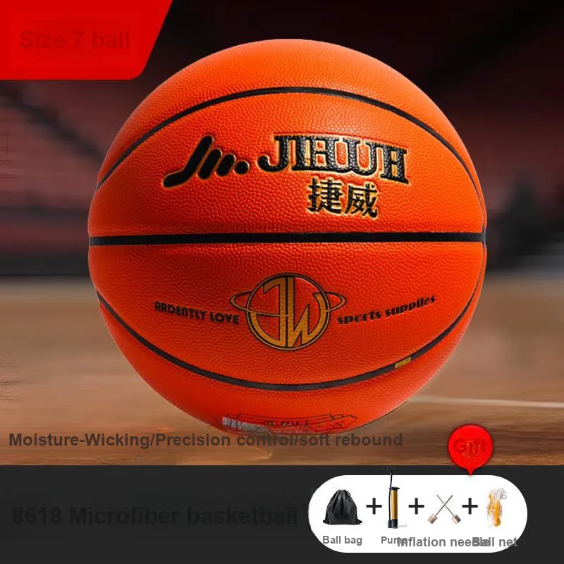 Jiewei Microfiber Leather Basketball Orange Size 7 Training Match Unisex-5