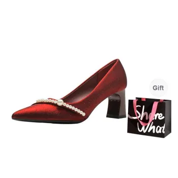 BIGTREE Chunky Heel High Heels Women's Red