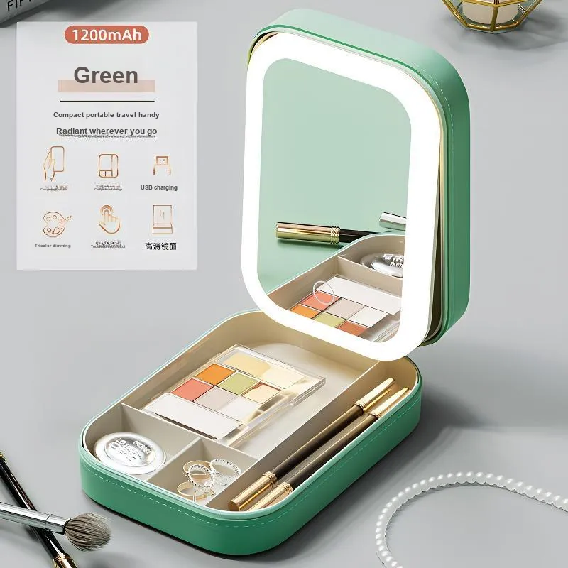 Love Of Wormwood Portable Mirror Storage Box With Light, Integrated Make up Tools Foldable And Portable-4