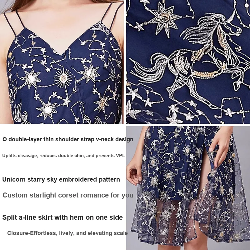 FLONAKED Slip Dresses Women's Dark Blue-1