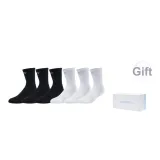 Milk White Blue Box+6 Pack (White *3+Black *3-Crew Socks)