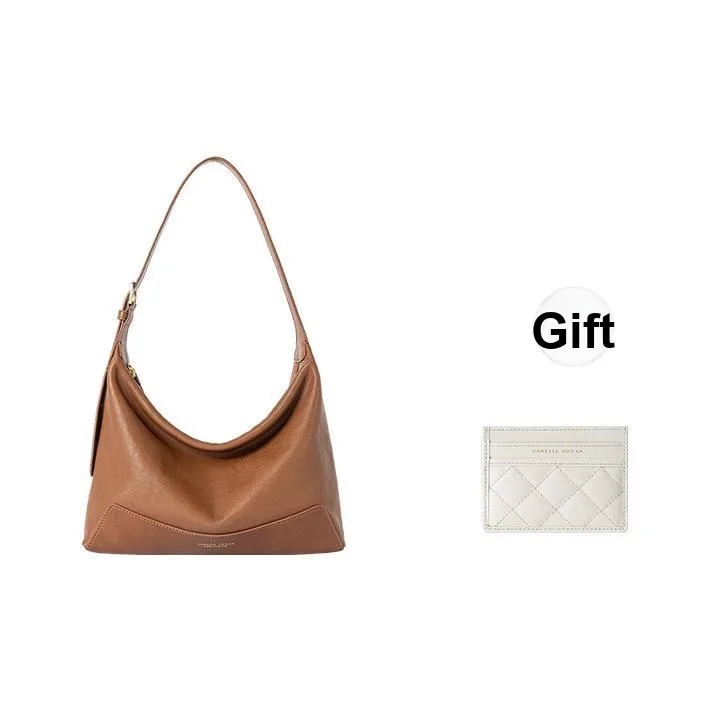 VANESSA HOGAN Cow Leather Underarm Shoulder Bag Women's Cocoa Red Brown/Obsidian Black