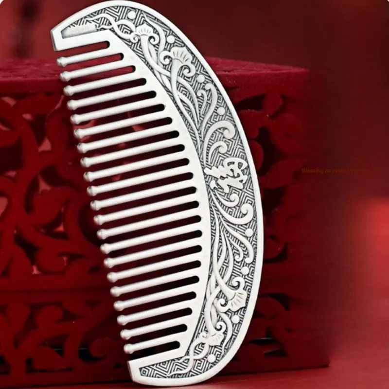 QINGFU 999 Fine Silver Semi Circular Comb For Scraping And Massaging Women's-33