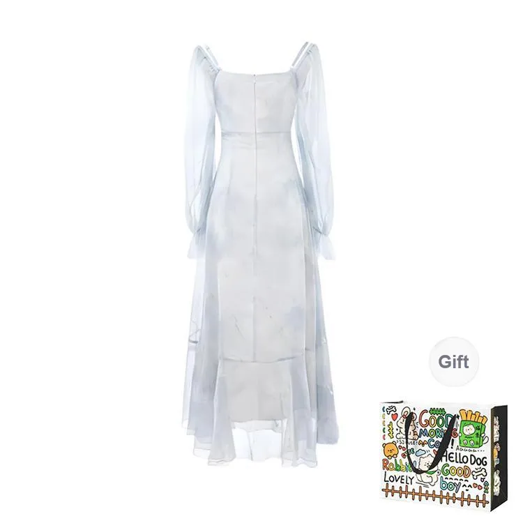 Pzhk Long Sleeved Dress Women's Light Blue-1