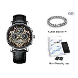 Silver Case Black Dial Belt Style[Comes with Cuban Bracelet]