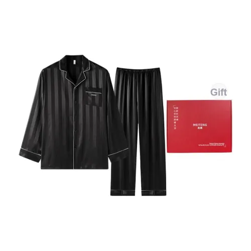 MEITENG Пижамный комплект Весенний и Осенний для мужчин набор в подарочной коробке черный