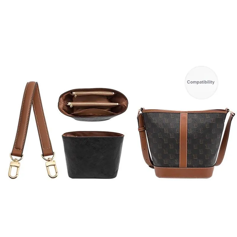 Ingenuity Handmade DuPont Paper Medium Bag Liner Super Light Water Resistant Storage Bag With Strap Women's Black/Brown-5
