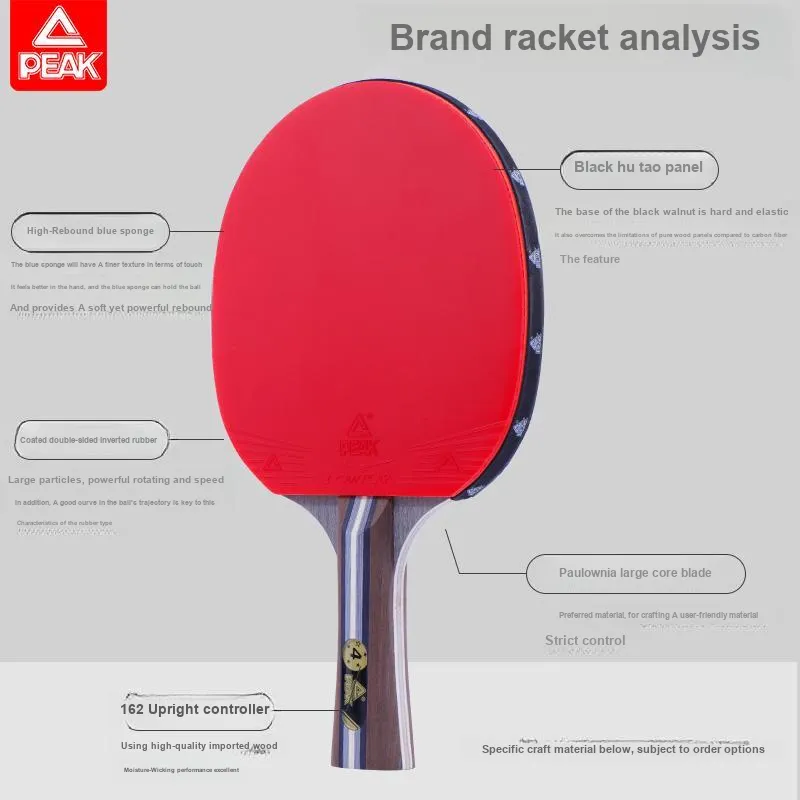 PEAK Ping Pong Paddles Unisex Double-Sided Inverted Rubber Solid Wood Blade Black Red Single Grip-4