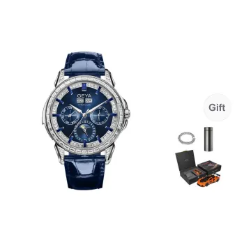 GEYA Automatic Mechanical Movement Genuine Leather Strap Watch Men's Watches Black Dial