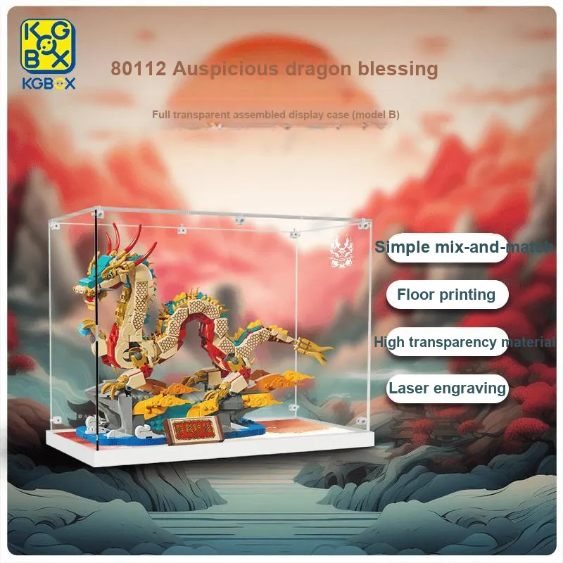 KGBOX Building Block 80112 Auspicious Dragon Nafu Acrylic Dust Resistant Transparent Display Case Model Accessories-19